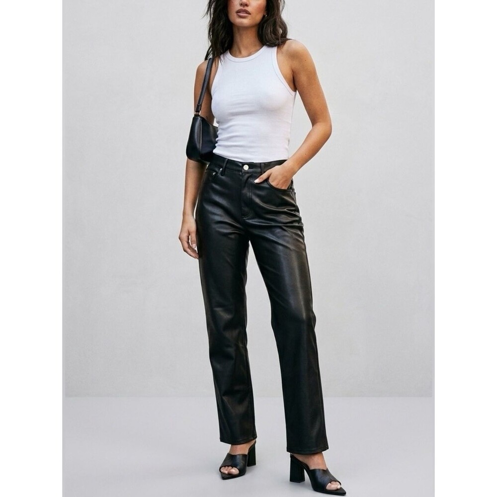 Pistola Revolve Black Vegan Faux Leather Straight Leg Pants 29 Quiet Luxury Y2K